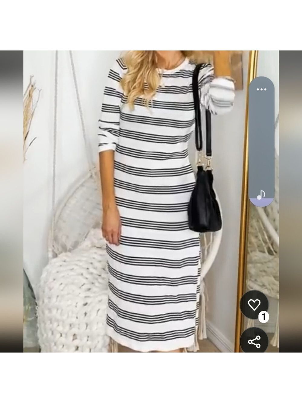 ZESICA Women's Fall Long Sleeve Striped Knit Midi Dress NWT Size S - Picture 2 of 12